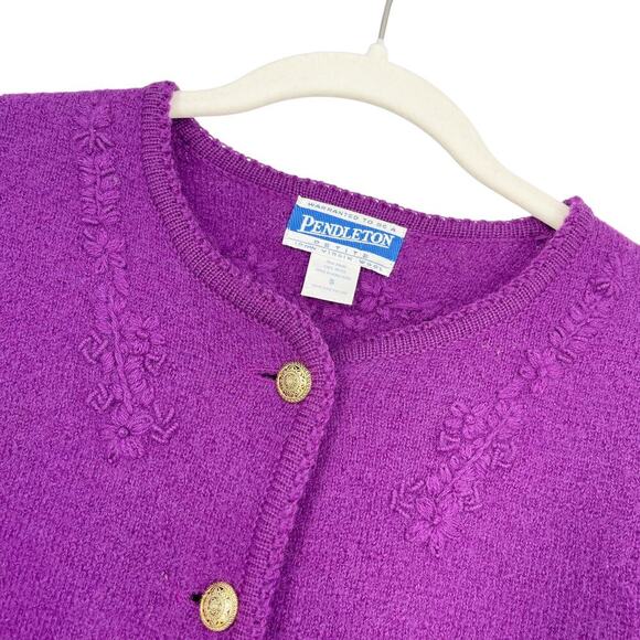 Vintage Pendleton 100% Virgin Wool Cardigan Purple Gold Button Small Petite 90s - Picture 10 of 11